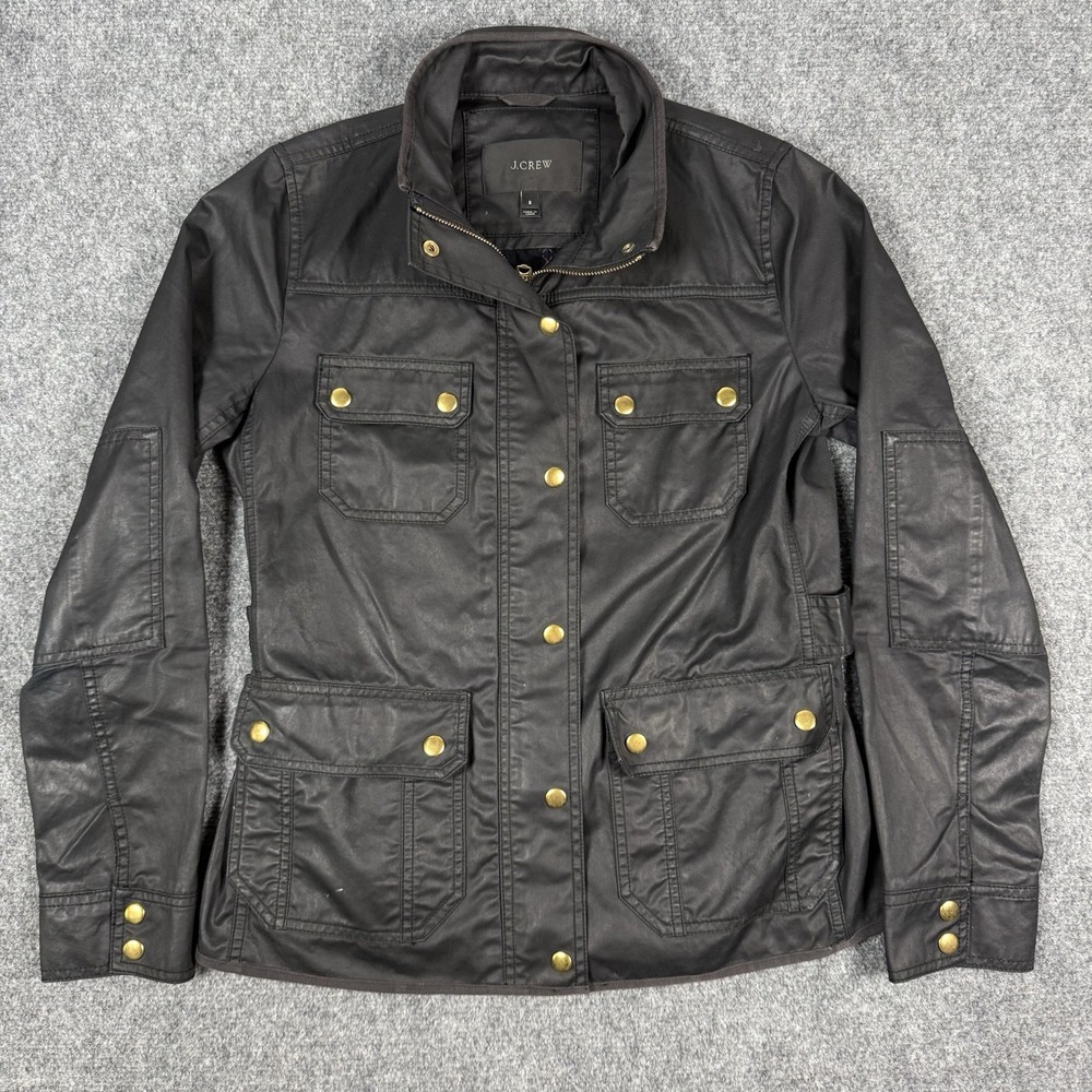 J. Crew Downtown Field Jacket Womens Small Black Waxed Coated Cotton Barn Coat